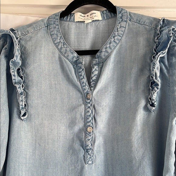 Anthropologie Blue Long Sleeve Mandarin Collar Dress Size XL EUC - Picture 6 of 10